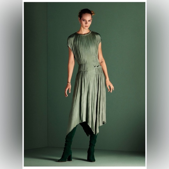 Zara asymmetric Ruffle cap sleeve dress - Picture 1 of 10